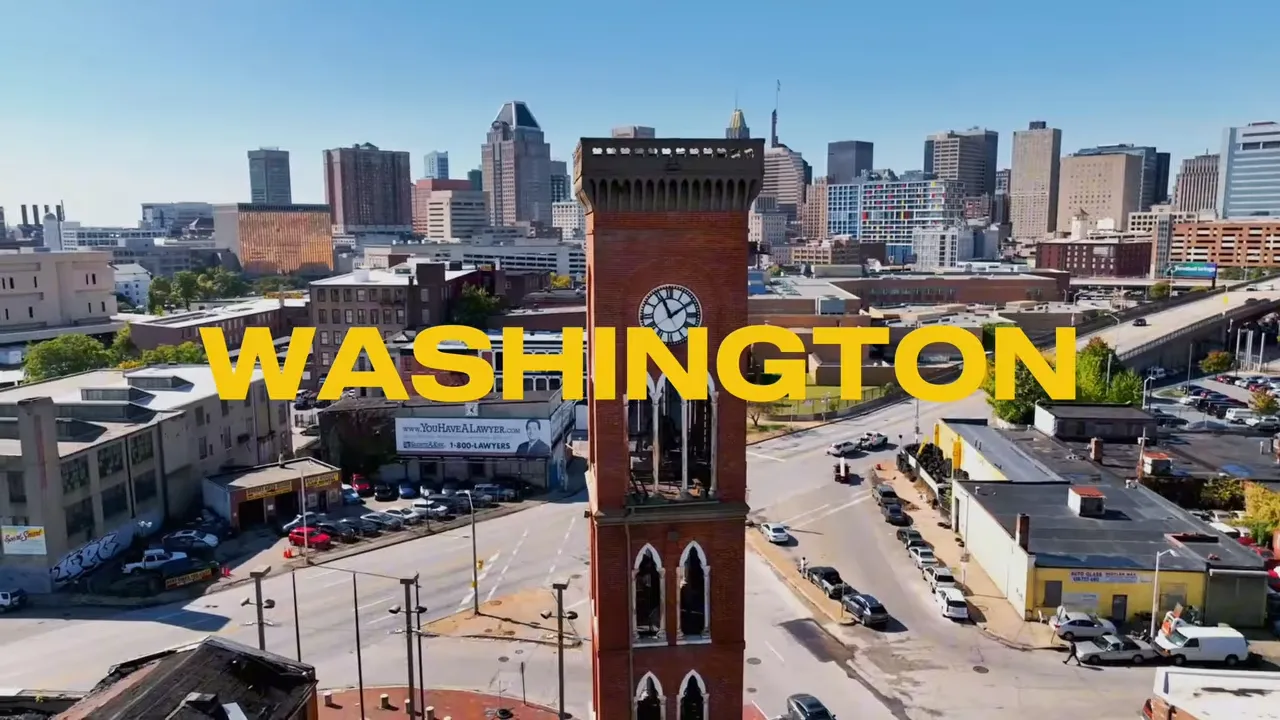 Washington, la tour de l'horloge et le centre, vue aérienne extraite de la vidéo d'Enzo